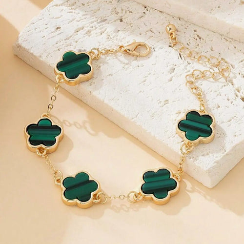 Gold-Plated Jade Clover Bracelet