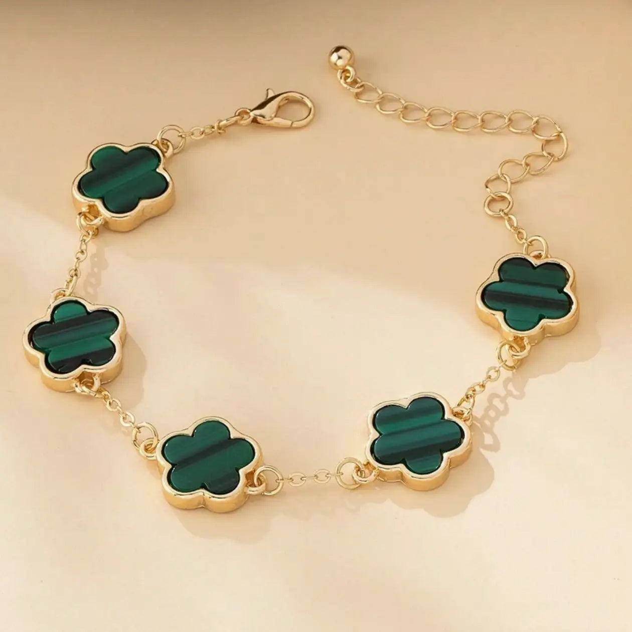 Gold-Plated Jade Clover Bracelet