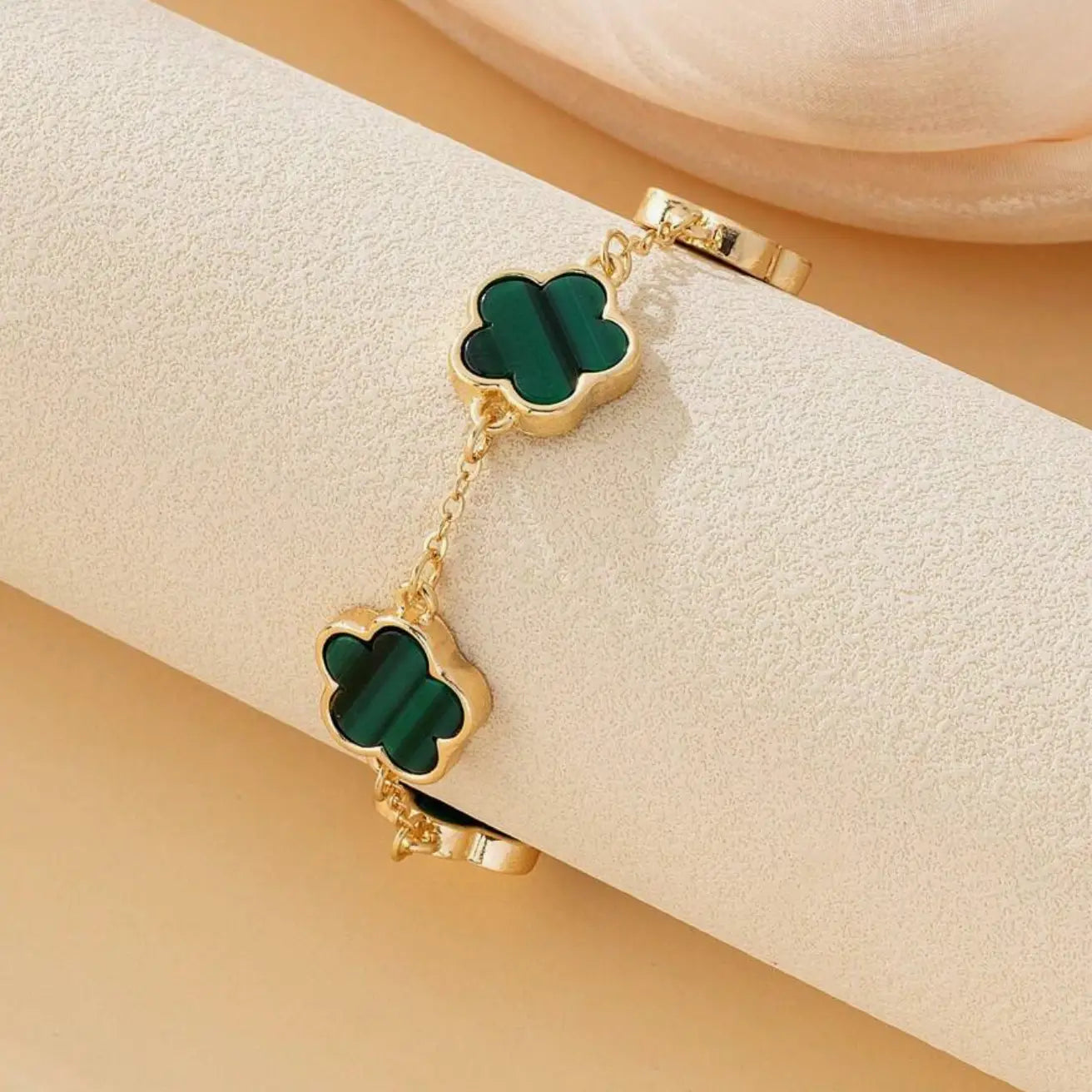 Gold-Plated Jade Clover Bracelet