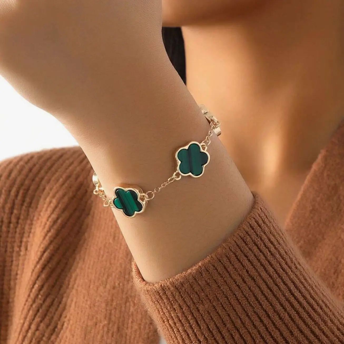 Gold-Plated Jade Clover Bracelet