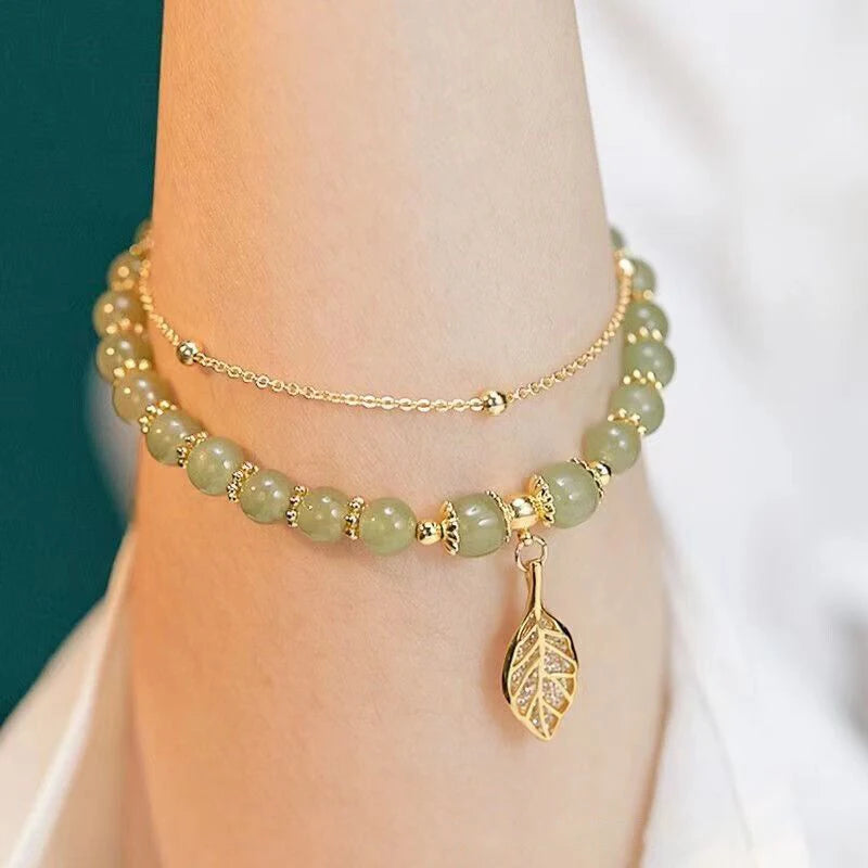 Vintage Jade Tea Leaf Bracelet